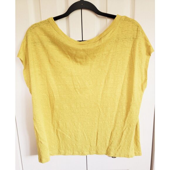 Rachel‎ Zoe L 100% Linen Tee Women's Size Large Yellow Colorful Top V Neck SS - Picture 2 of 5